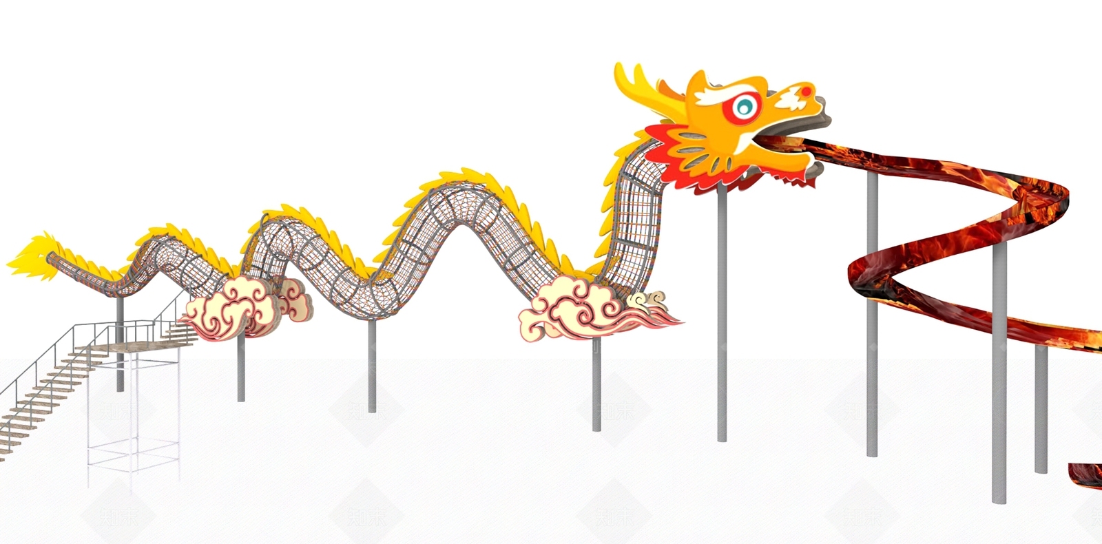 儿童龙形爬网滑梯SU模型下载【ID:1127686362】