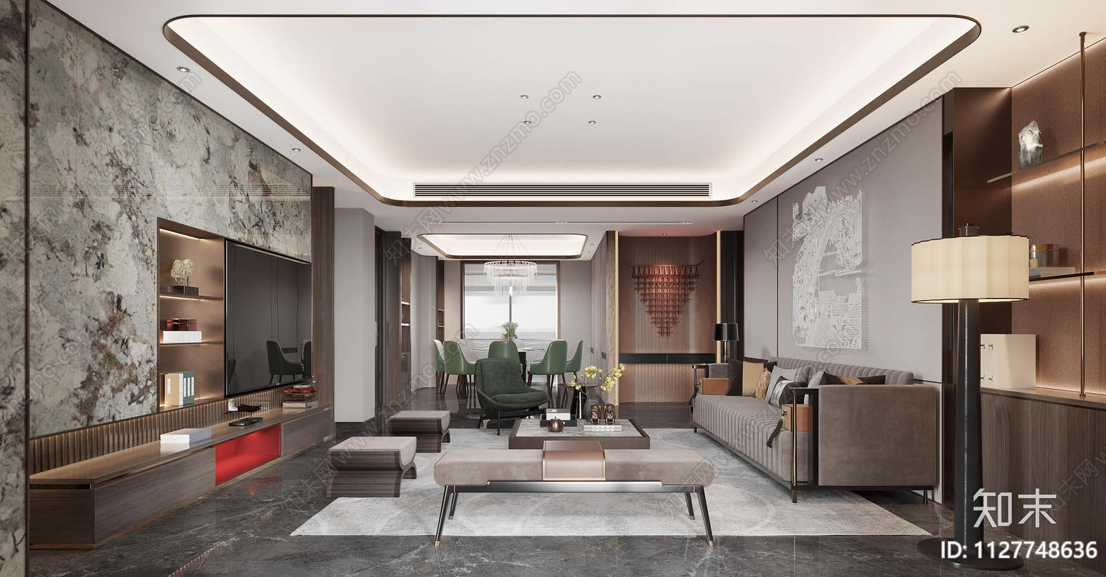 现代轻奢洋房样板房施工图下载【ID:1127748636】