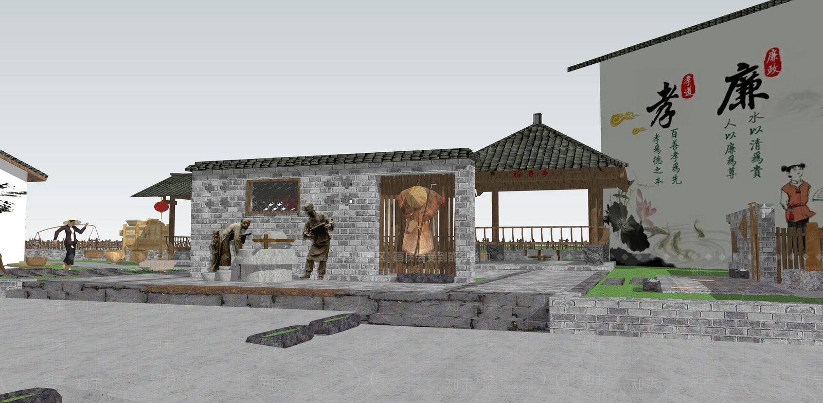 现代乡村广场景观SU模型下载【ID:1127694227】