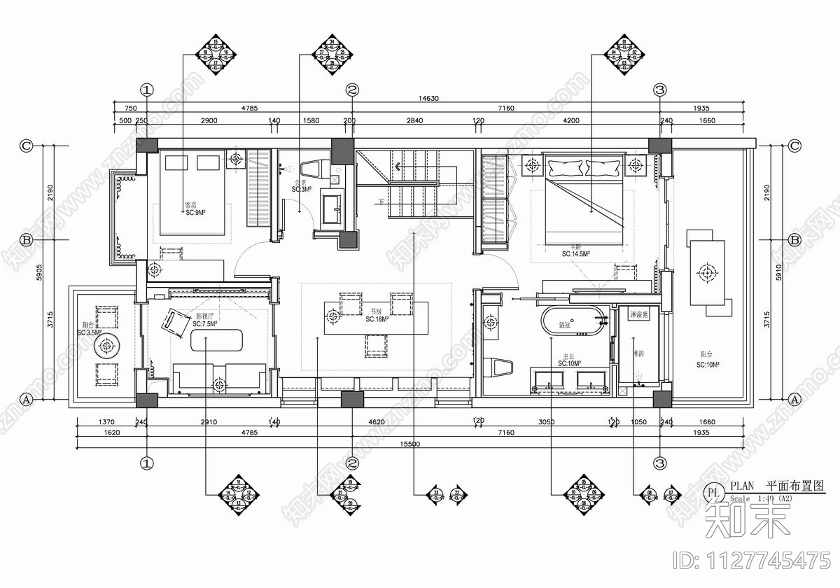 220㎡复式跃层家装施工图下载【ID:1127745475】