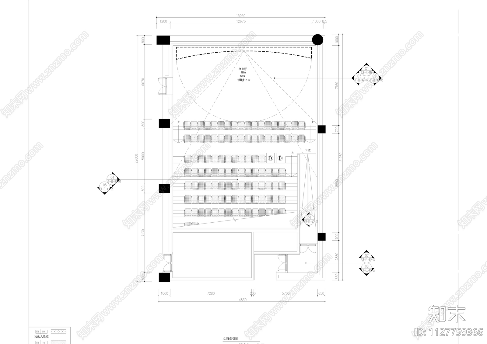 现代电影院室内装修CADcad施工图下载【ID:1127759366】