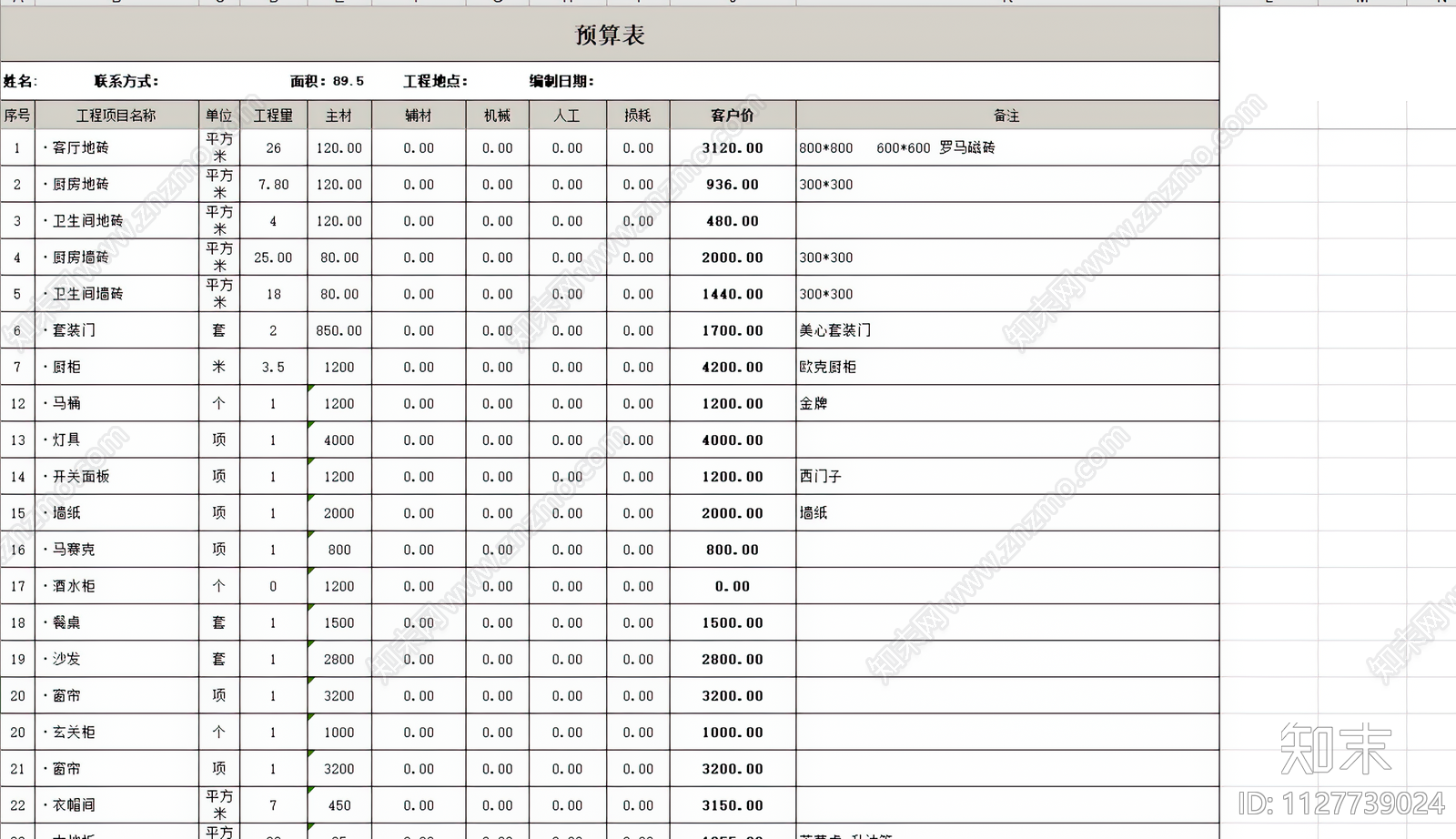 最新62套家装预算表施工图下载【ID:1127739024】