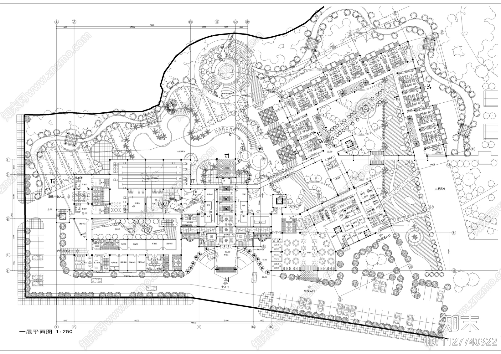 温泉度假村平面图施工图下载【ID:1127740322】