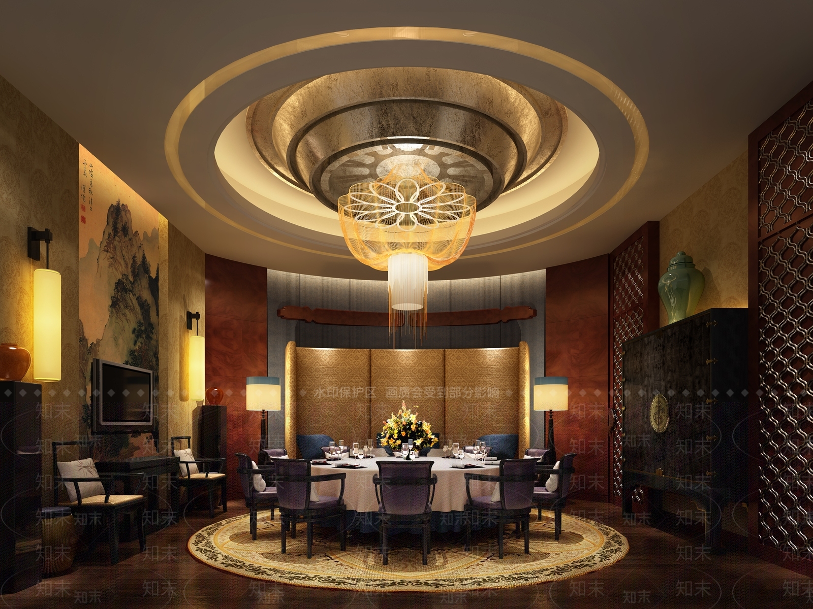 中式中餐厅包间3D模型下载【ID:1127741636】