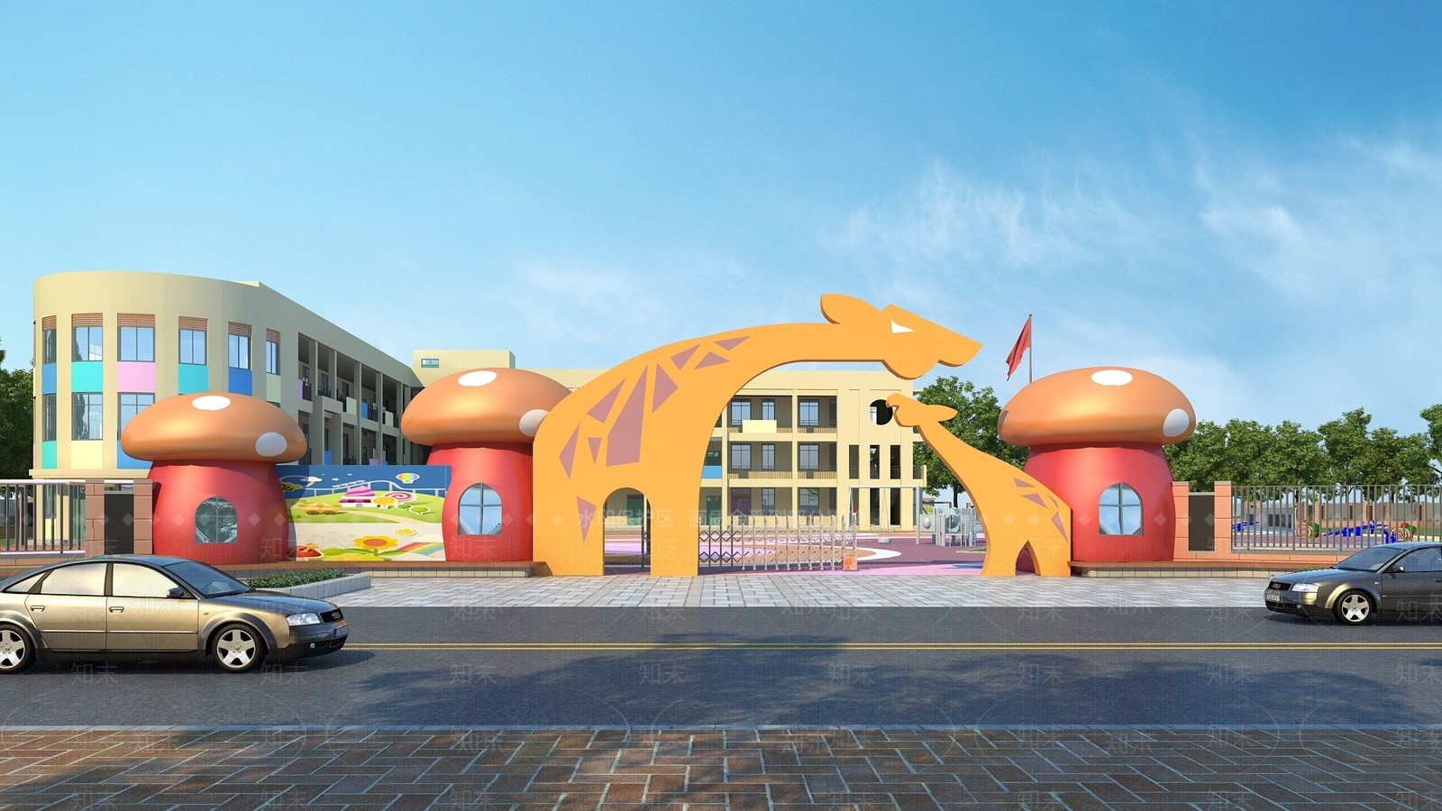 现代幼儿园入口大门3D模型下载【ID:1127745954】