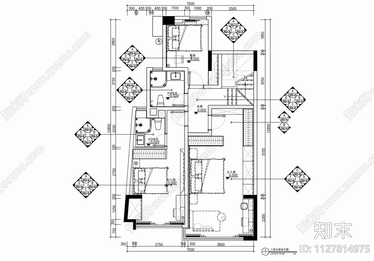 170㎡复式跃层家装施工图下载【ID:1127814975】