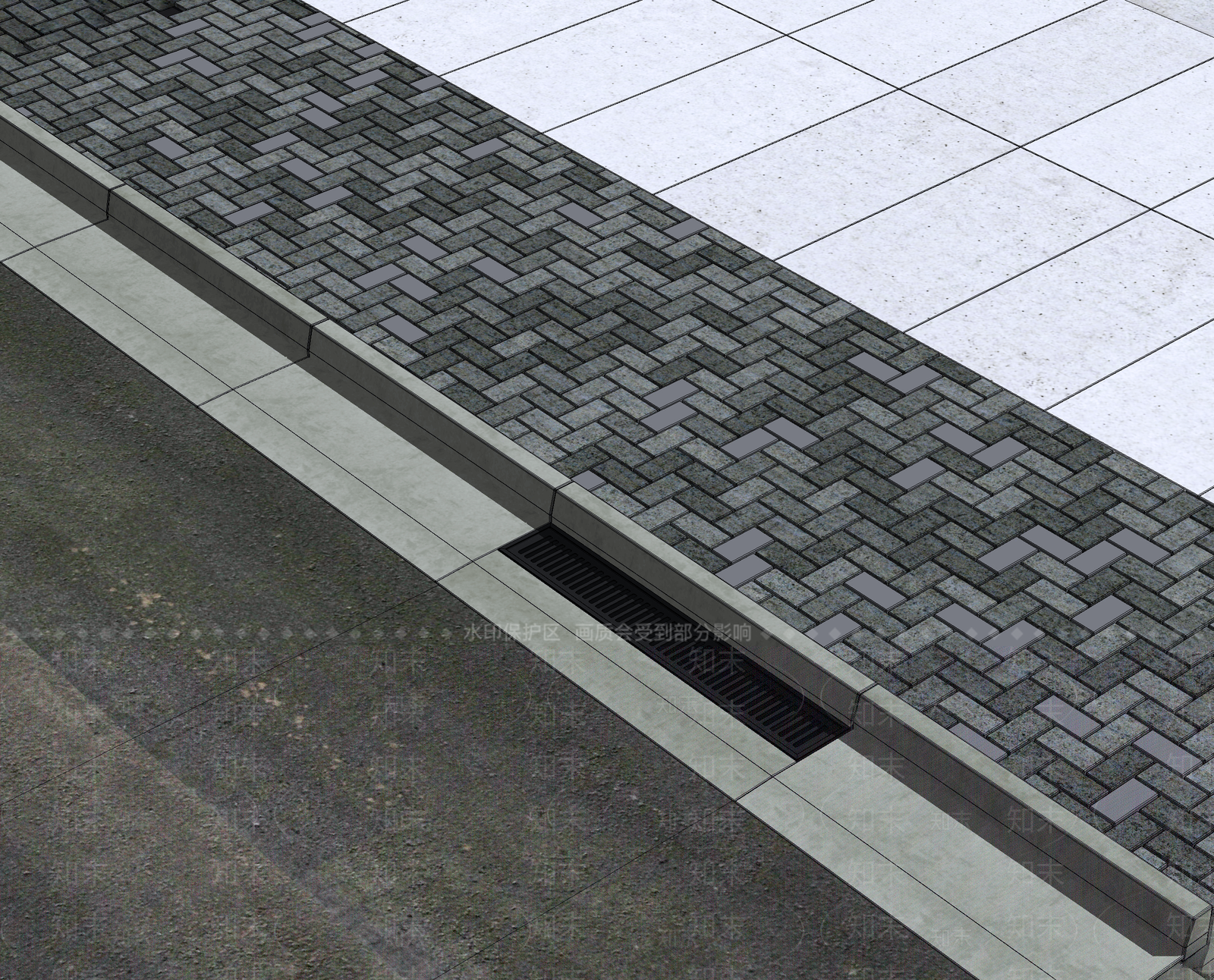 现代人行道排水沟SU模型下载【ID:1127745535】