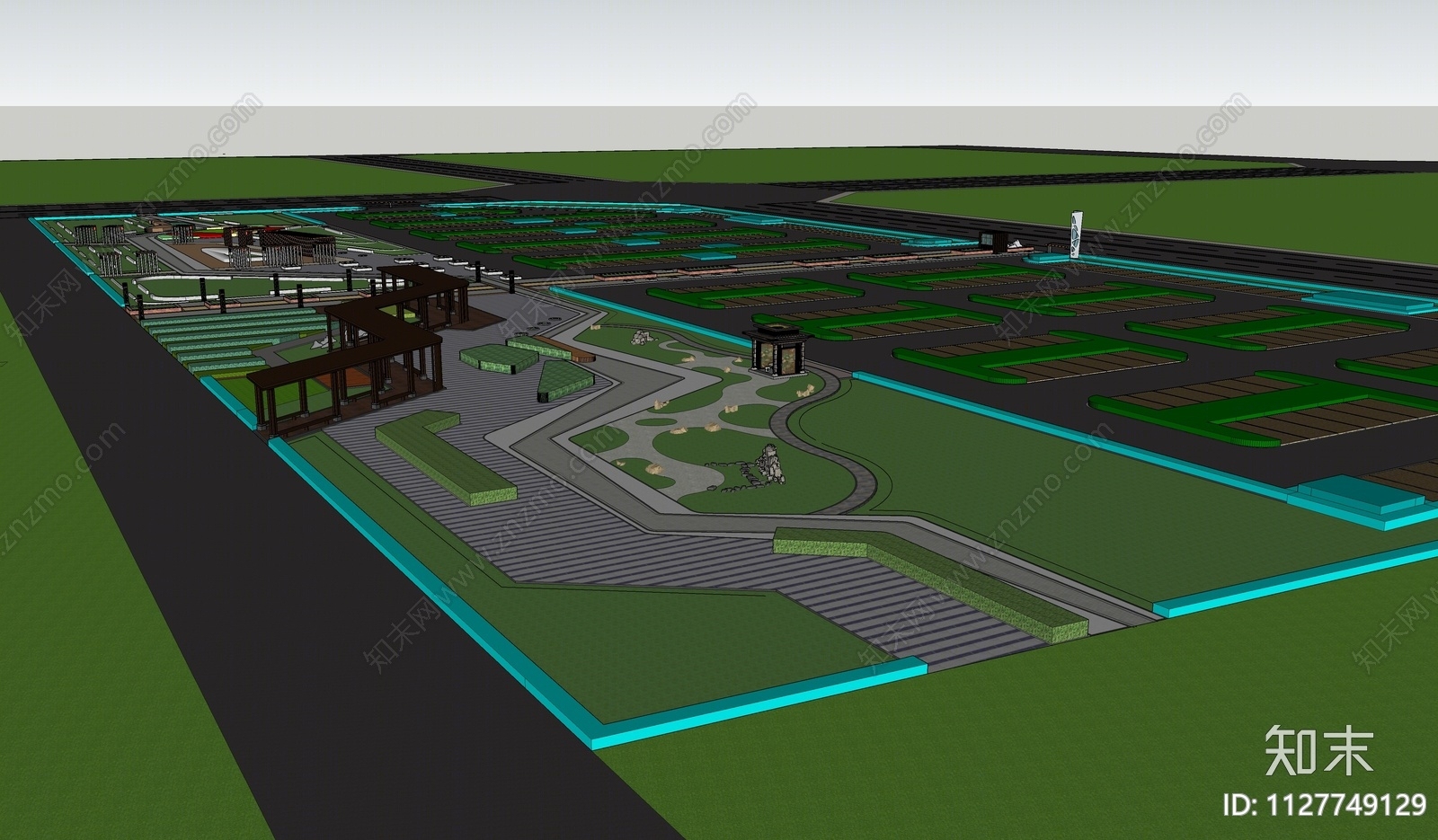 现代休闲公园景观SU模型下载【ID:1127749129】