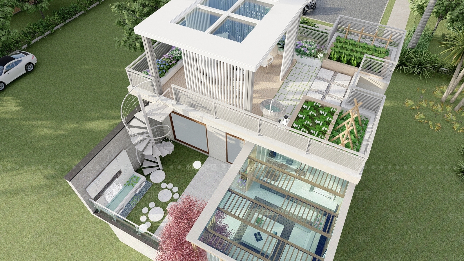现代屋顶花园SU模型下载【ID:1127755549】