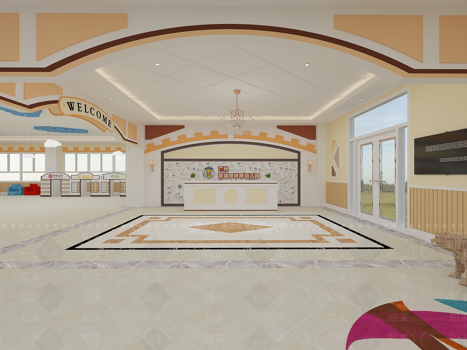 简欧幼儿园内部SU模型下载【ID:1127786933】