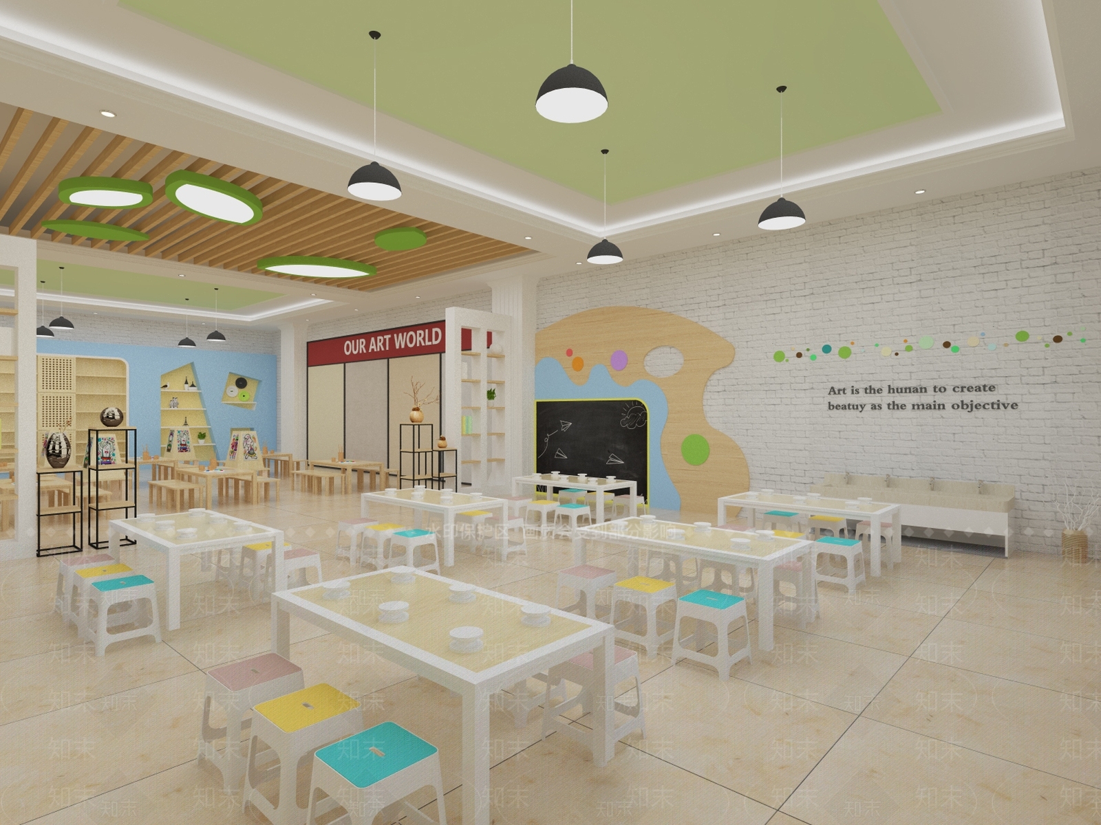 简欧幼儿园美术室SU模型下载【ID:1127758194】