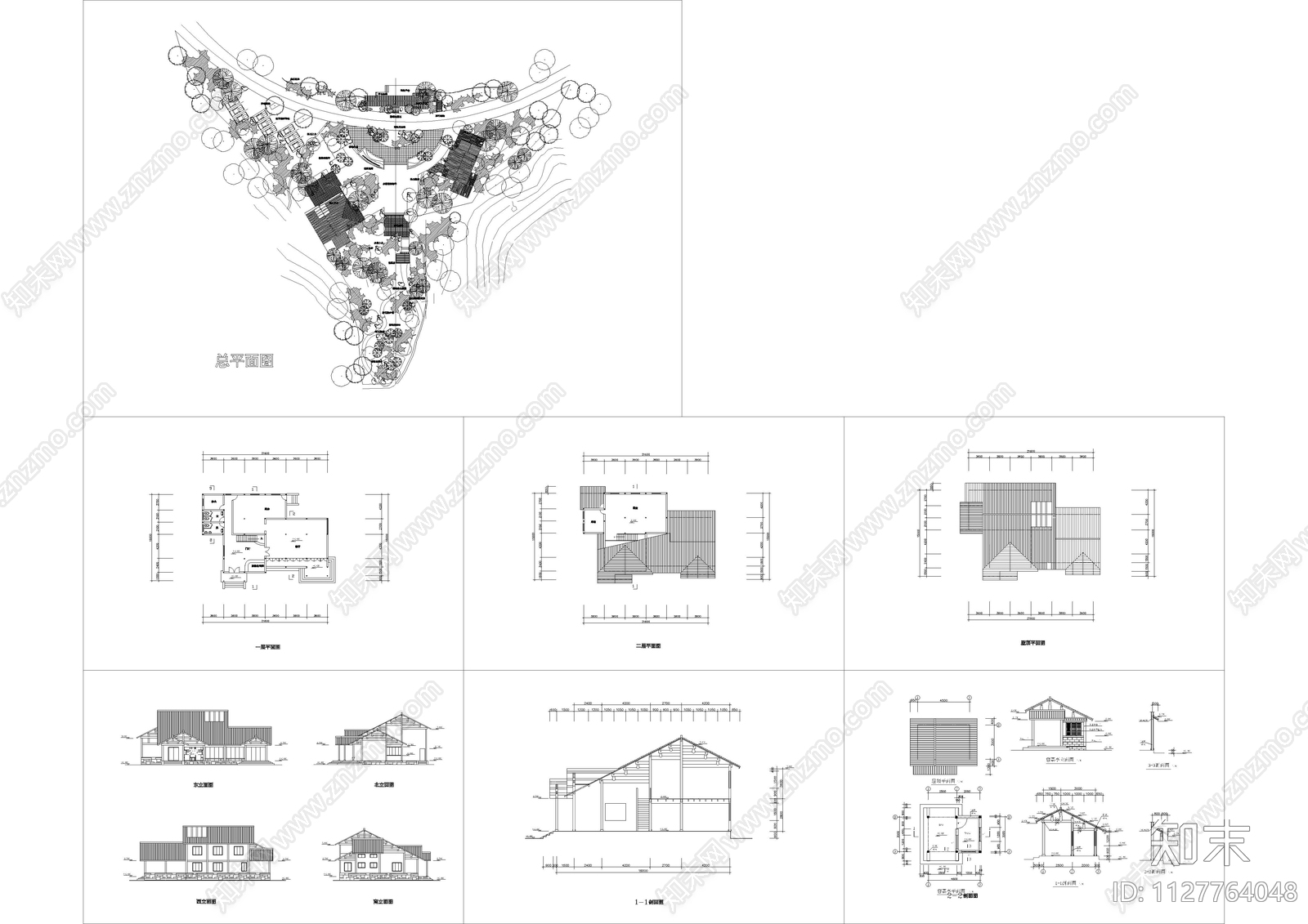 公园游人中心全套建筑cad施工图下载【ID:1127764048】