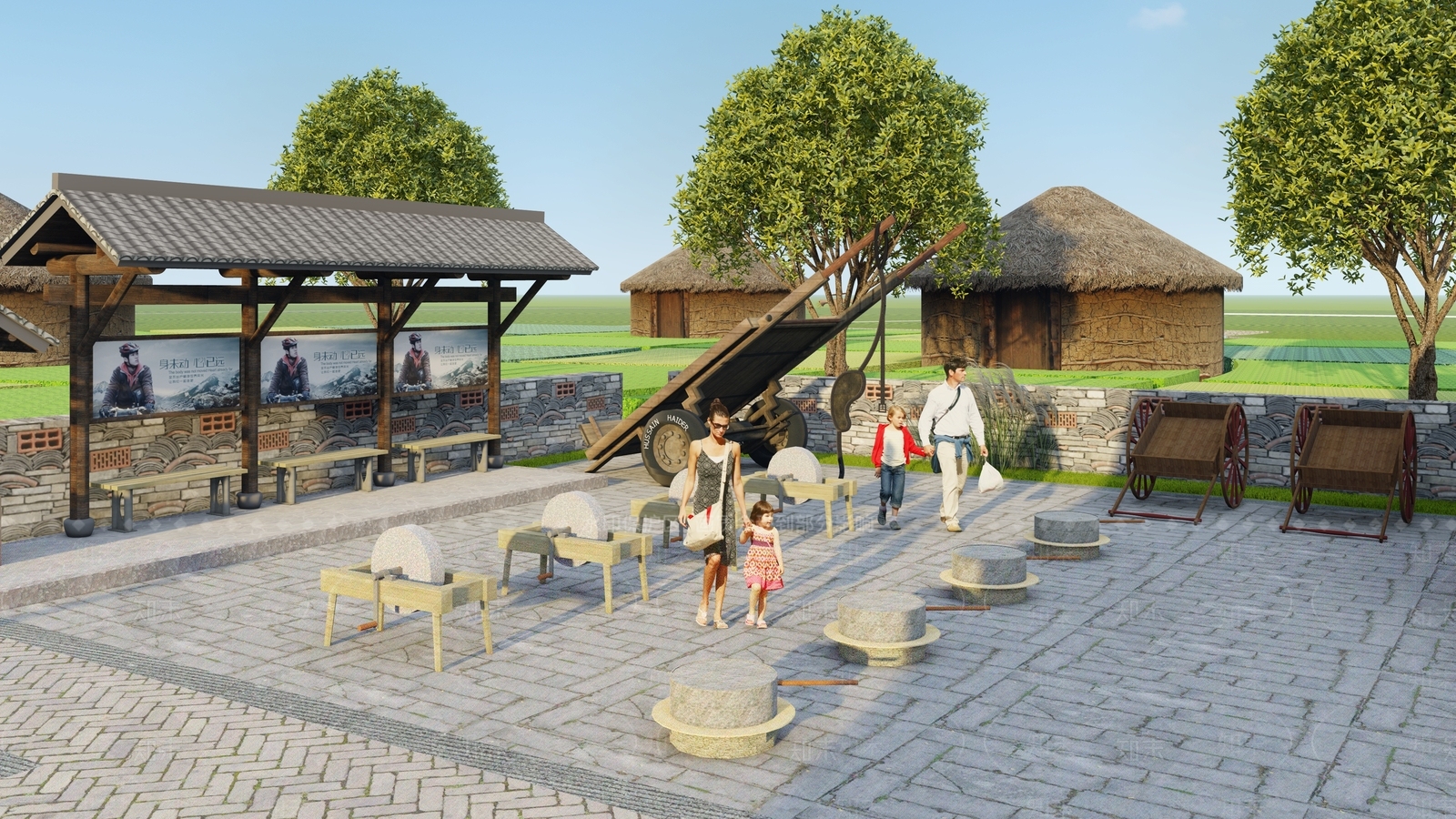 新中式美丽乡村景观SU模型下载【ID:1127767702】