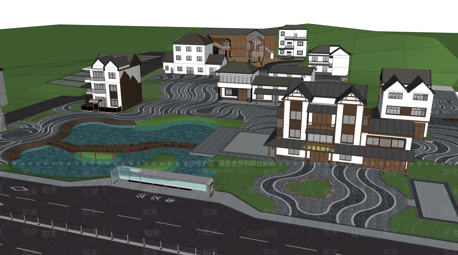 新中式美丽乡村景观SU模型下载【ID:1127767844】