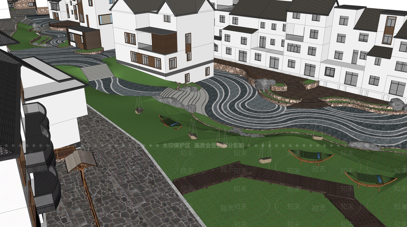 新中式美丽乡村景观SU模型下载【ID:1127767976】