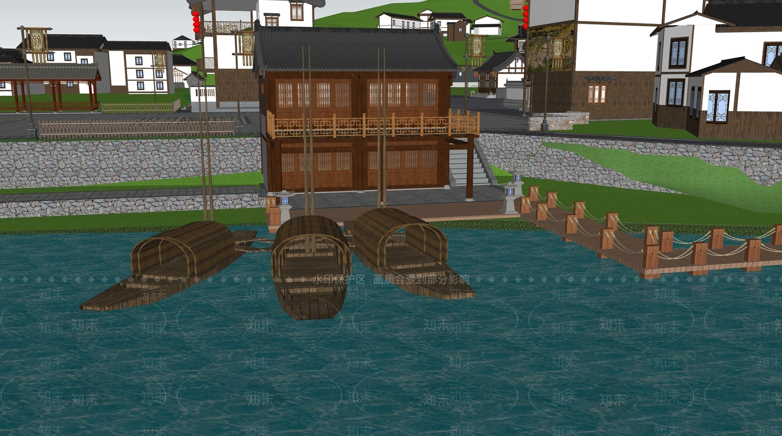 新中式美丽乡村景观SU模型下载【ID:1127768178】