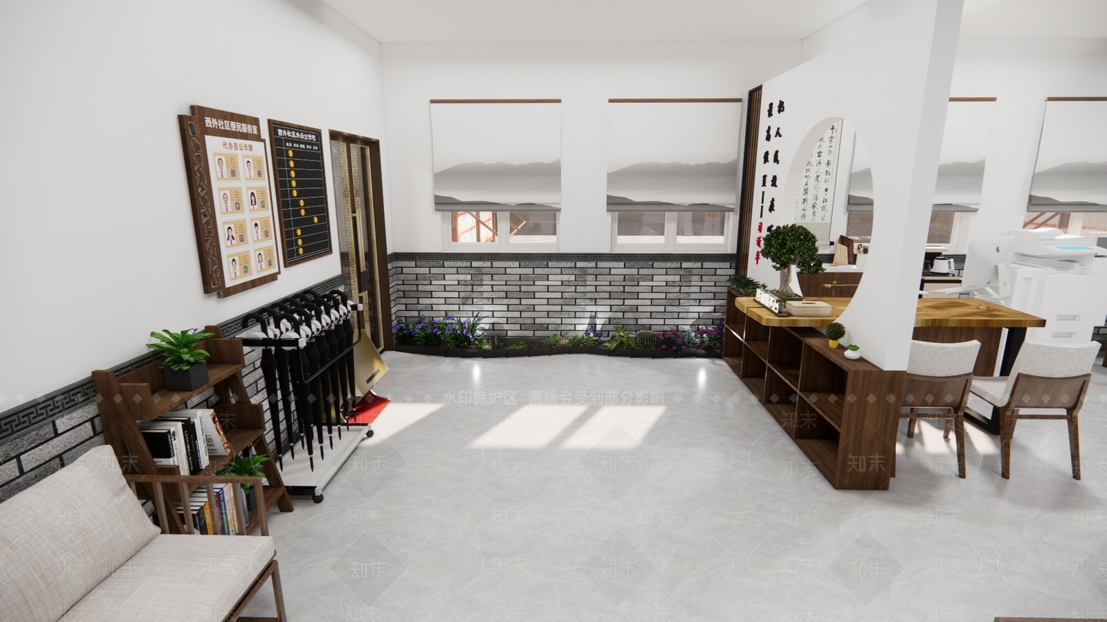 新中式办事大厅SU模型下载【ID:1127781244】