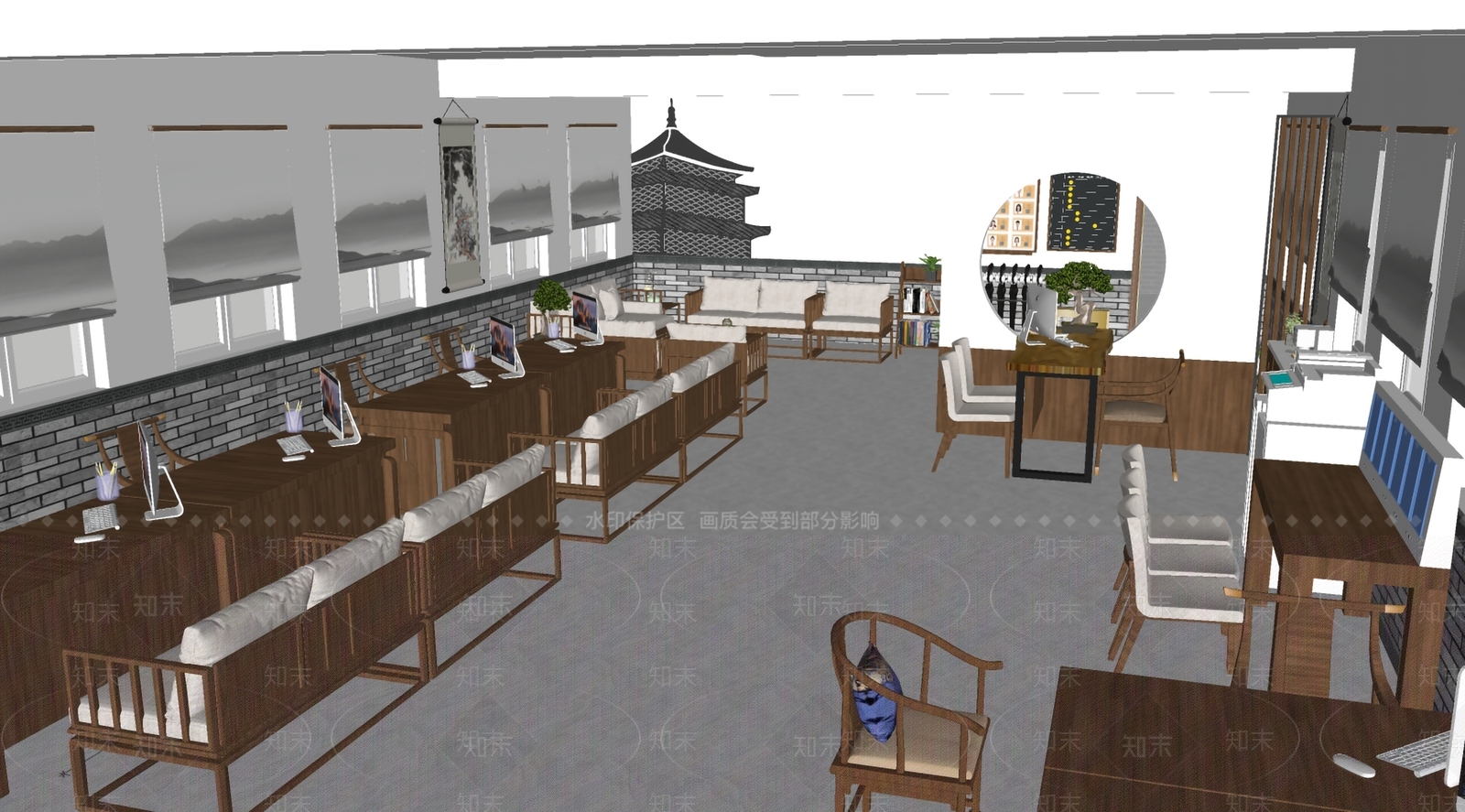 新中式办事大厅SU模型下载【ID:1127781244】