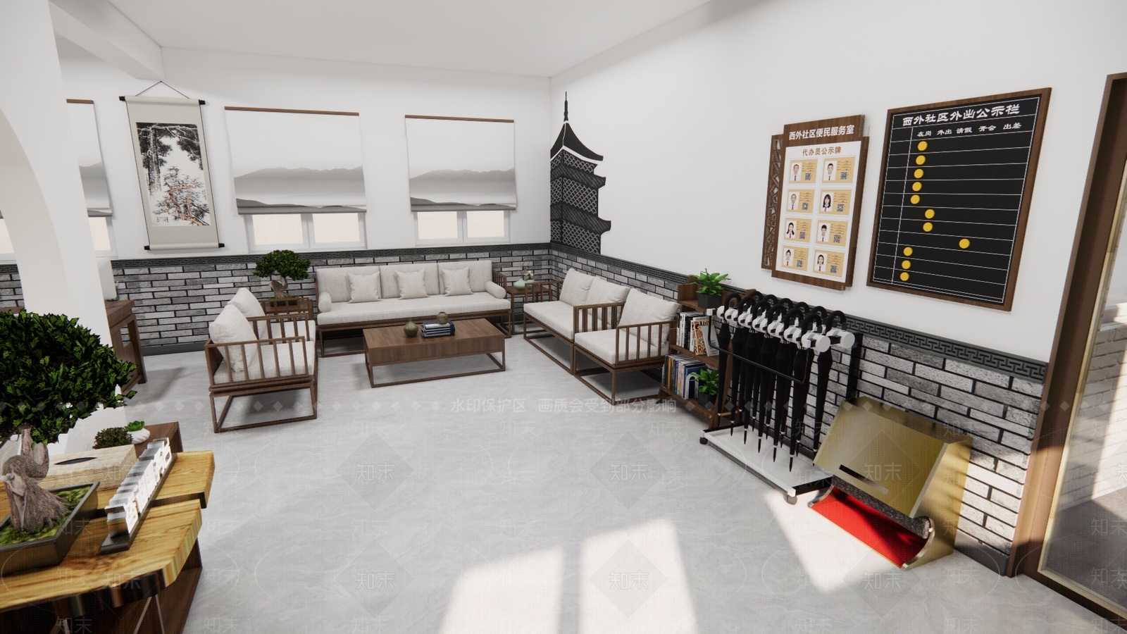 新中式办事大厅SU模型下载【ID:1127781244】
