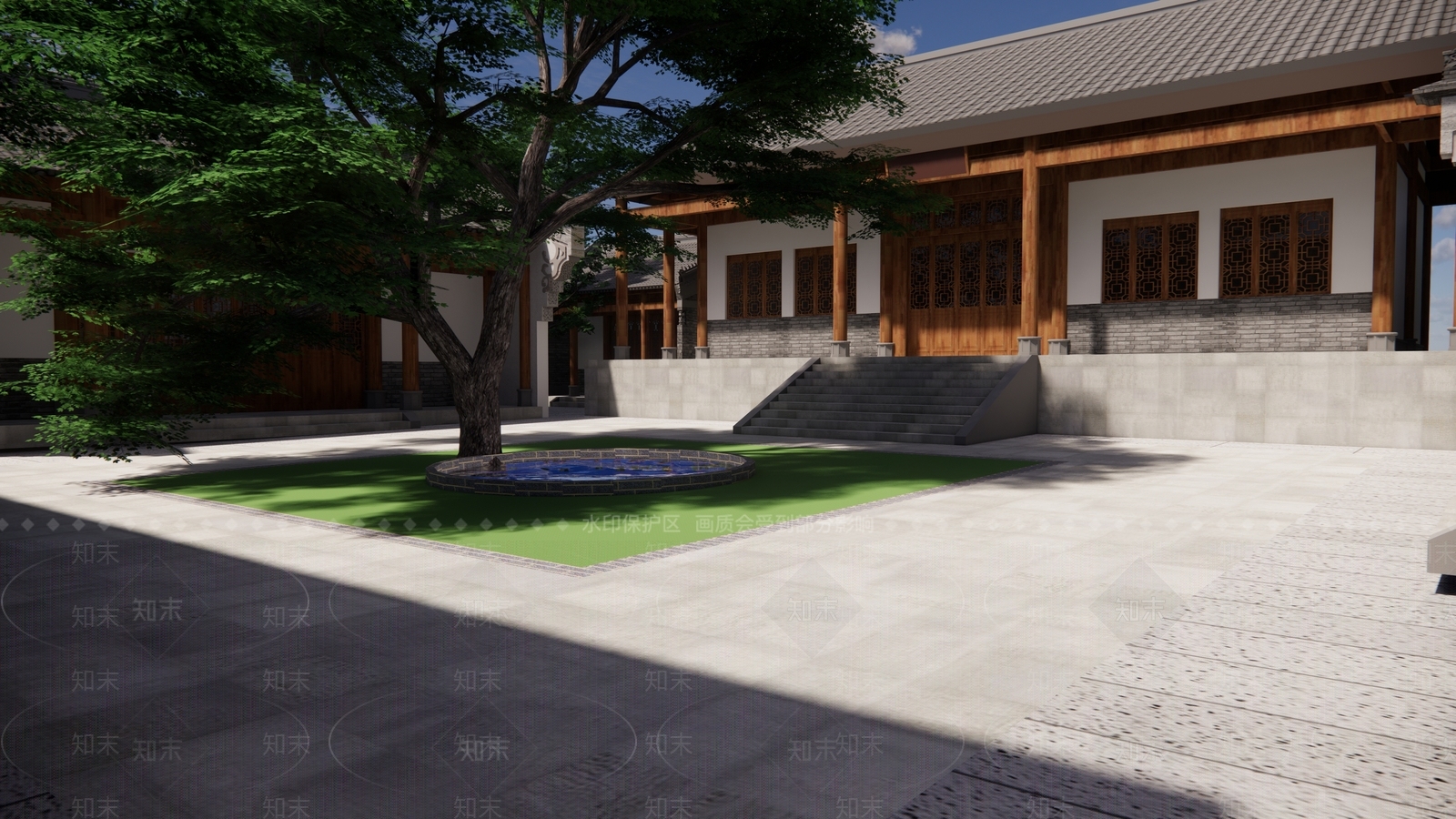 中式四合院建筑SU模型下载【ID:1127782042】