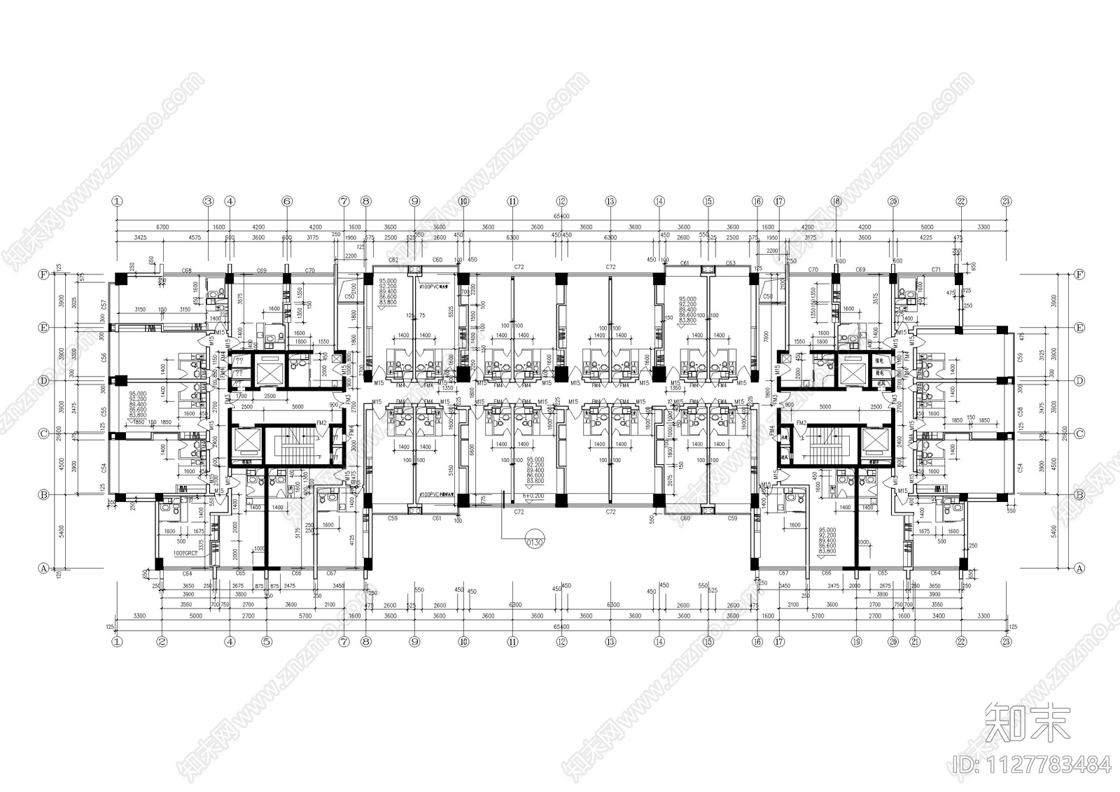 多层公寓平面图cad施工图下载【ID:1127783484】