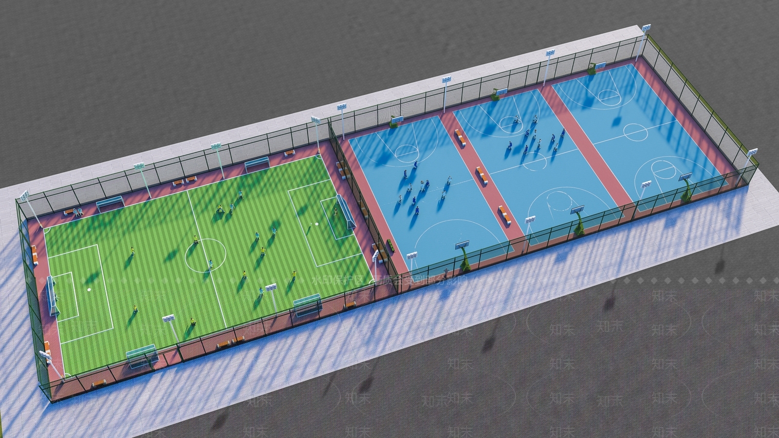 现代篮球场3D模型下载【ID:1127787620】