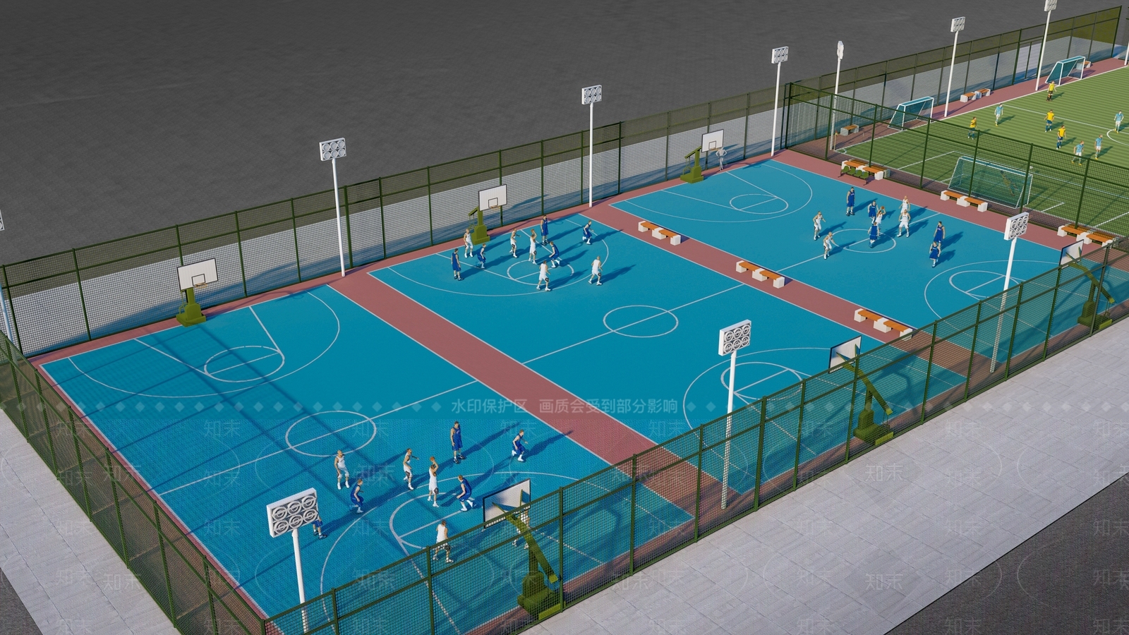 现代篮球场3D模型下载【ID:1127787620】