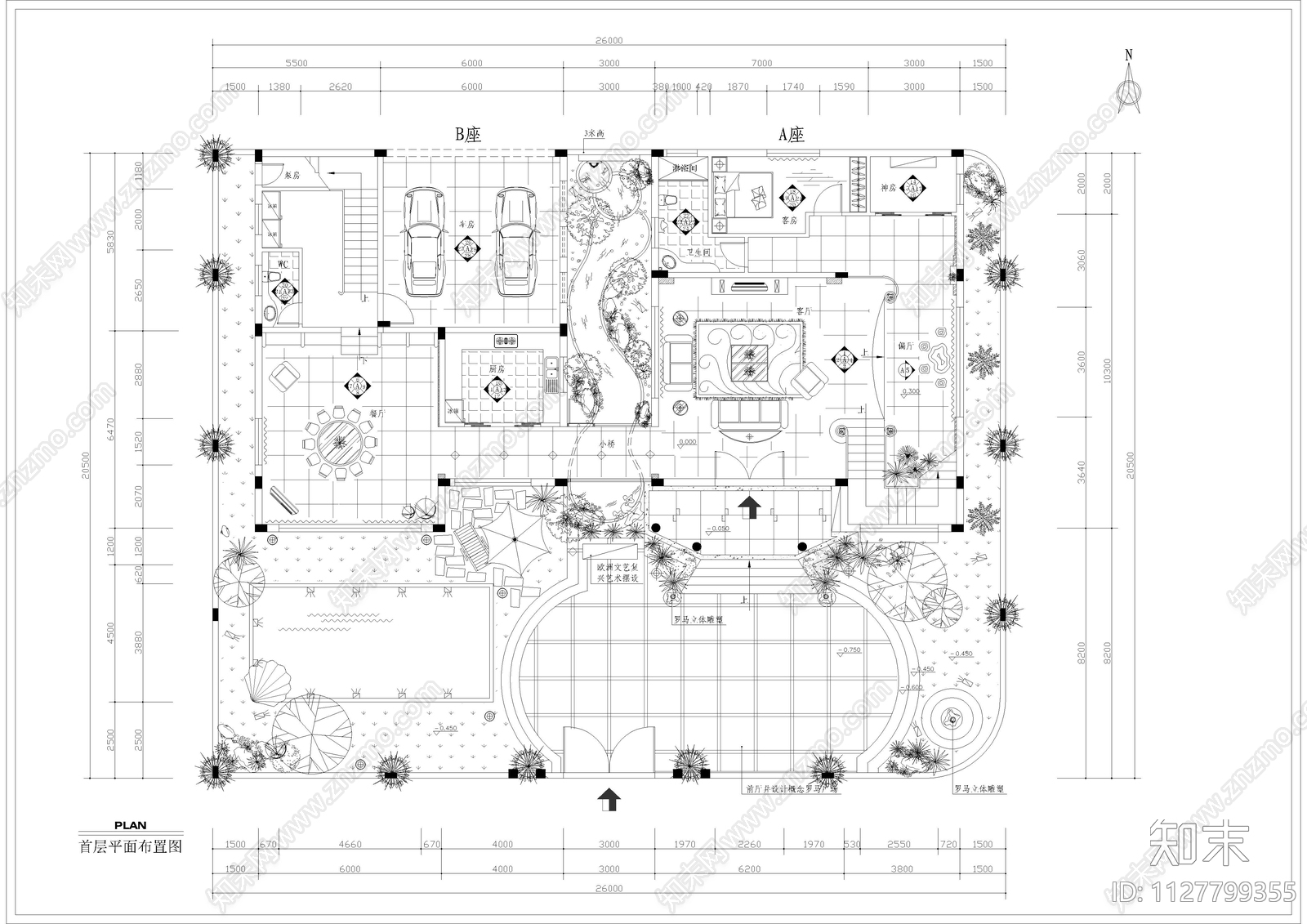 海景花园别墅装修图cad施工图下载【ID:1127799355】