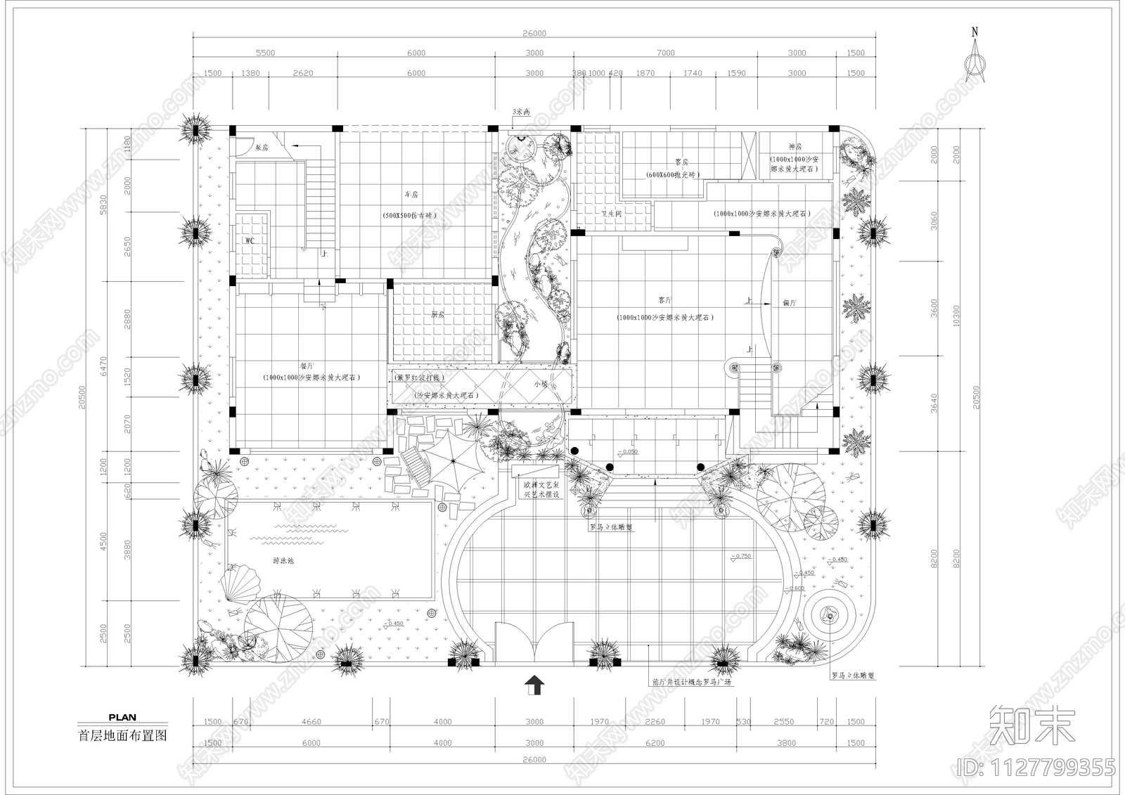 海景花园别墅装修图cad施工图下载【ID:1127799355】