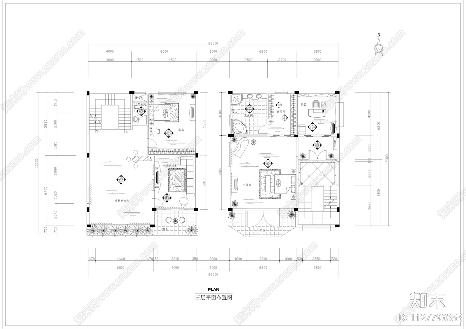 海景花园别墅装修图cad施工图下载【ID:1127799355】