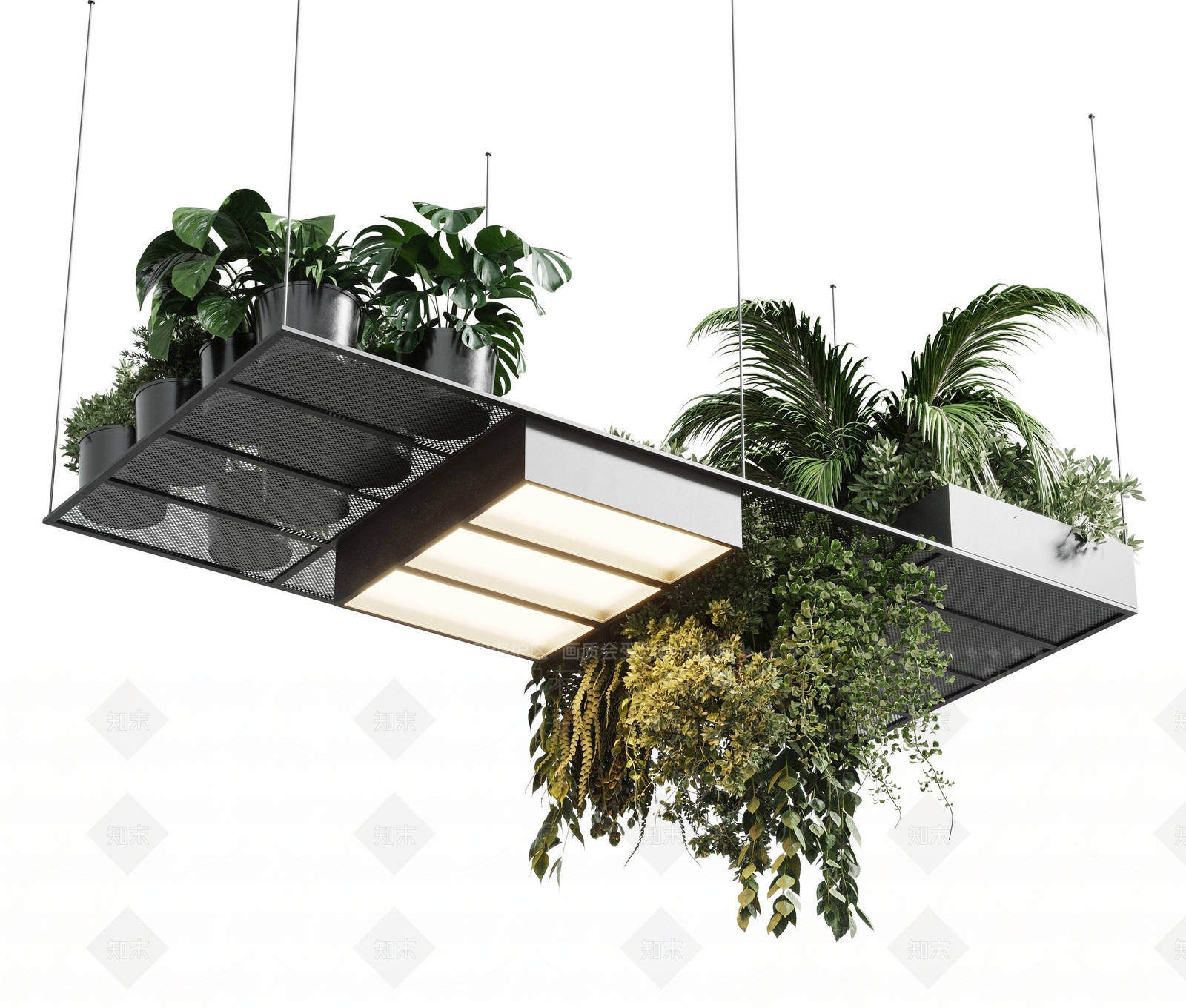 现代绿植盆栽吊篮吊灯SU模型下载【ID:1127799542】