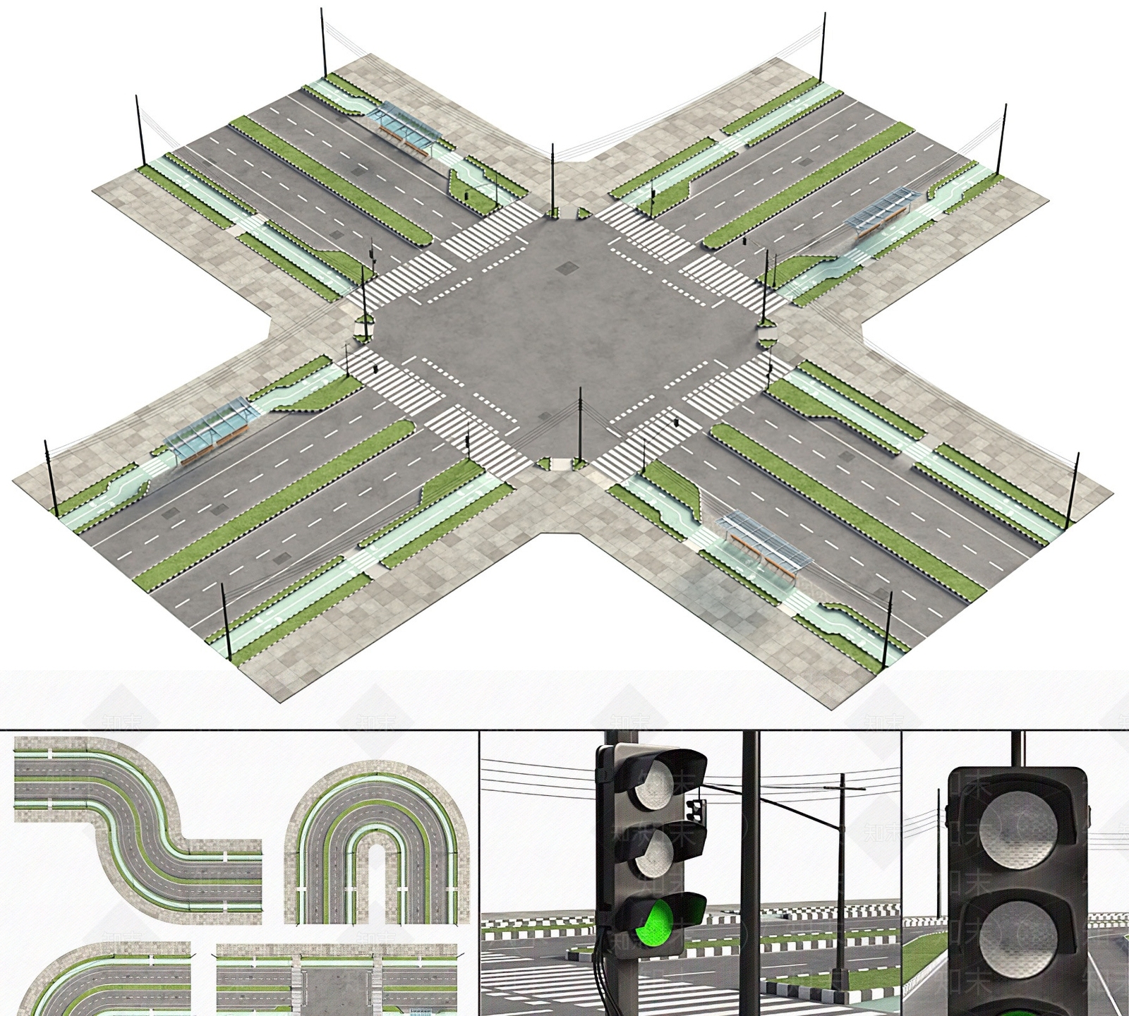 现代马路道路SU模型下载【ID:1127799618】