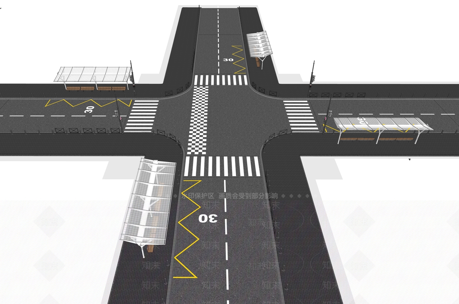 现代马路道路SU模型下载【ID:1127799742】