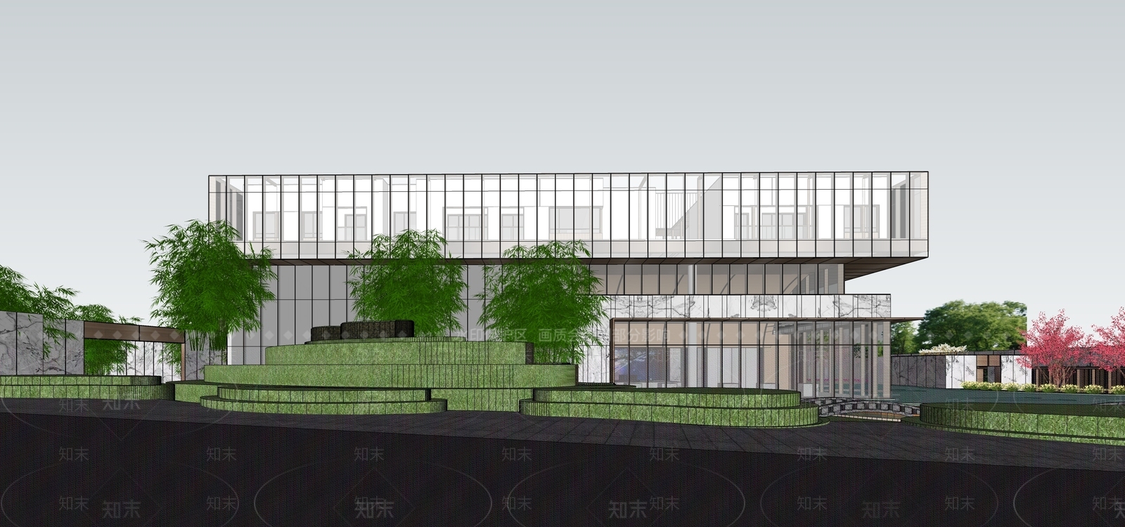现代图书馆建筑SU模型下载【ID:1127801063】