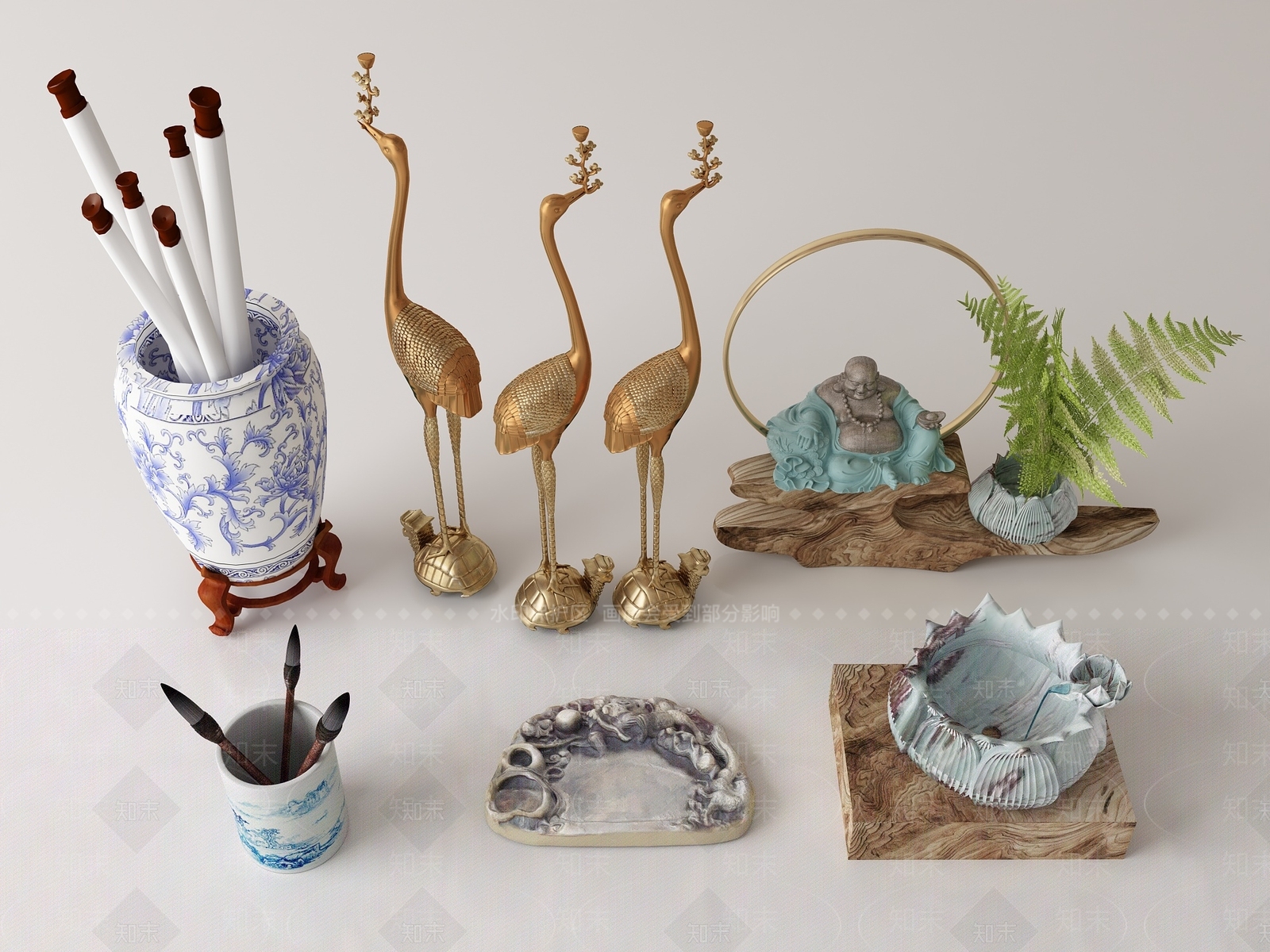 新中式仙鹤雕塑摆件SU模型下载【ID:1127803201】