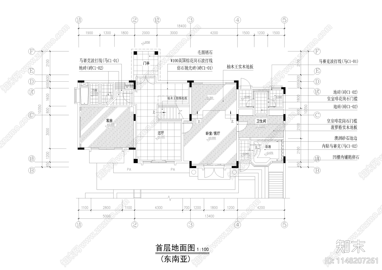 东南亚风格别墅室内cad施工图下载【ID:1148207261】