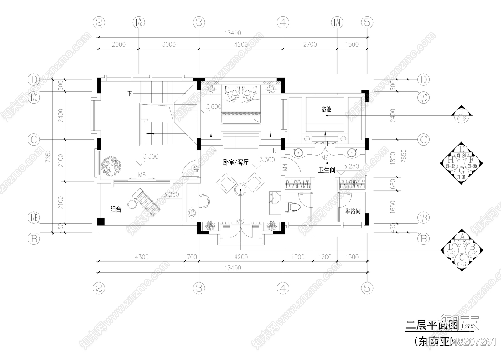 东南亚风格别墅室内cad施工图下载【ID:1148207261】