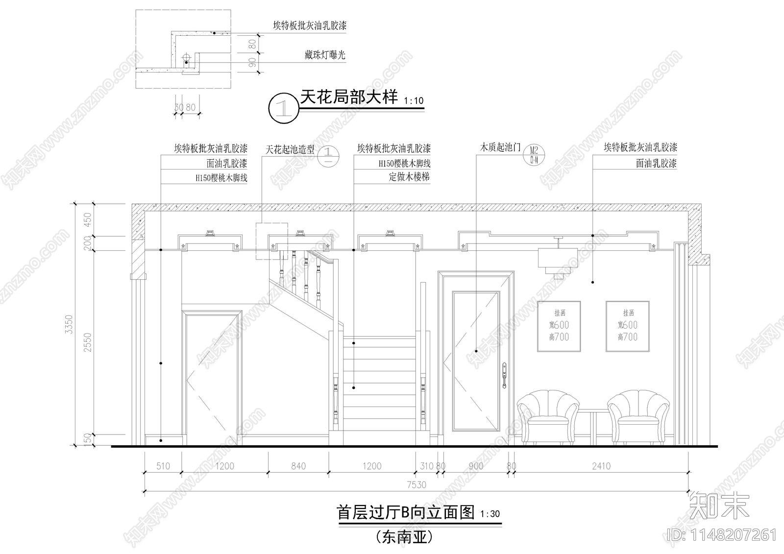 东南亚风格别墅室内cad施工图下载【ID:1148207261】