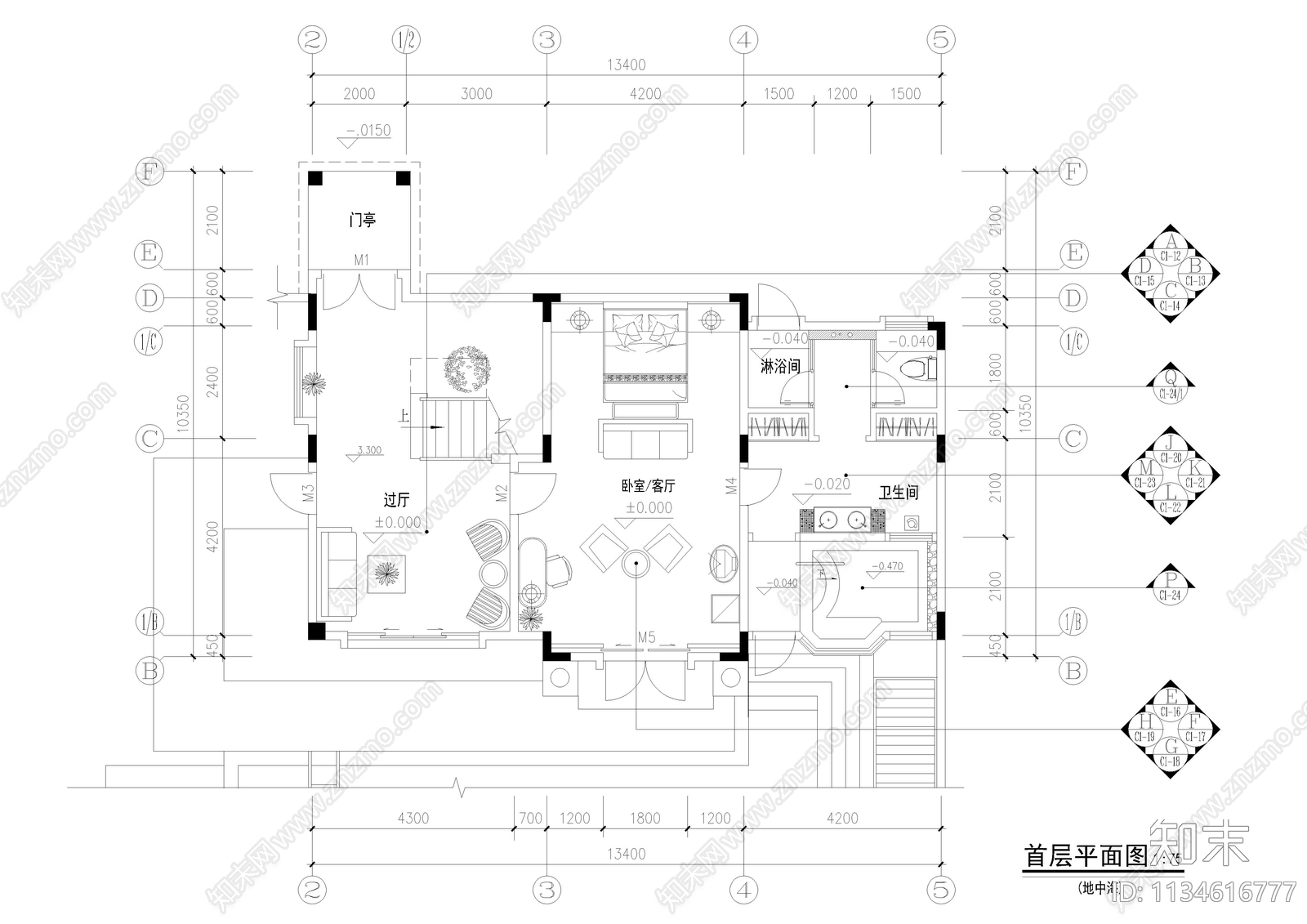 地中海风格别墅cad施工图下载【ID:1134616777】