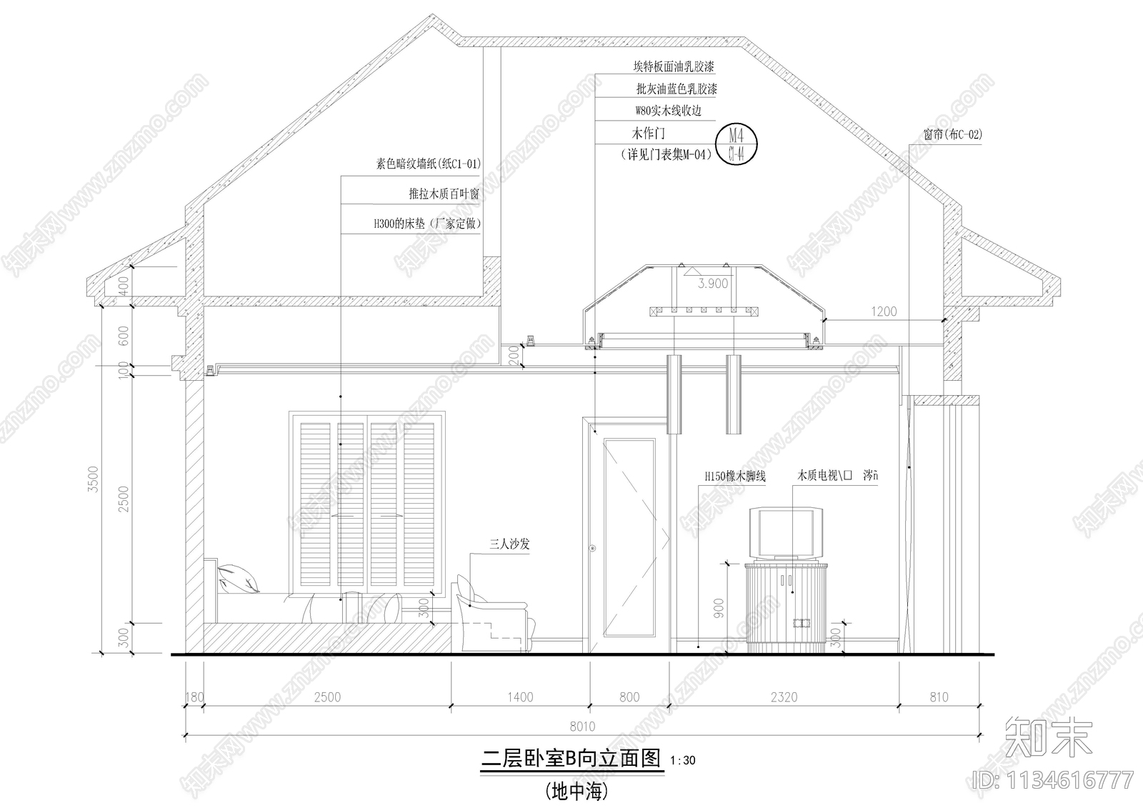 地中海风格别墅cad施工图下载【ID:1134616777】