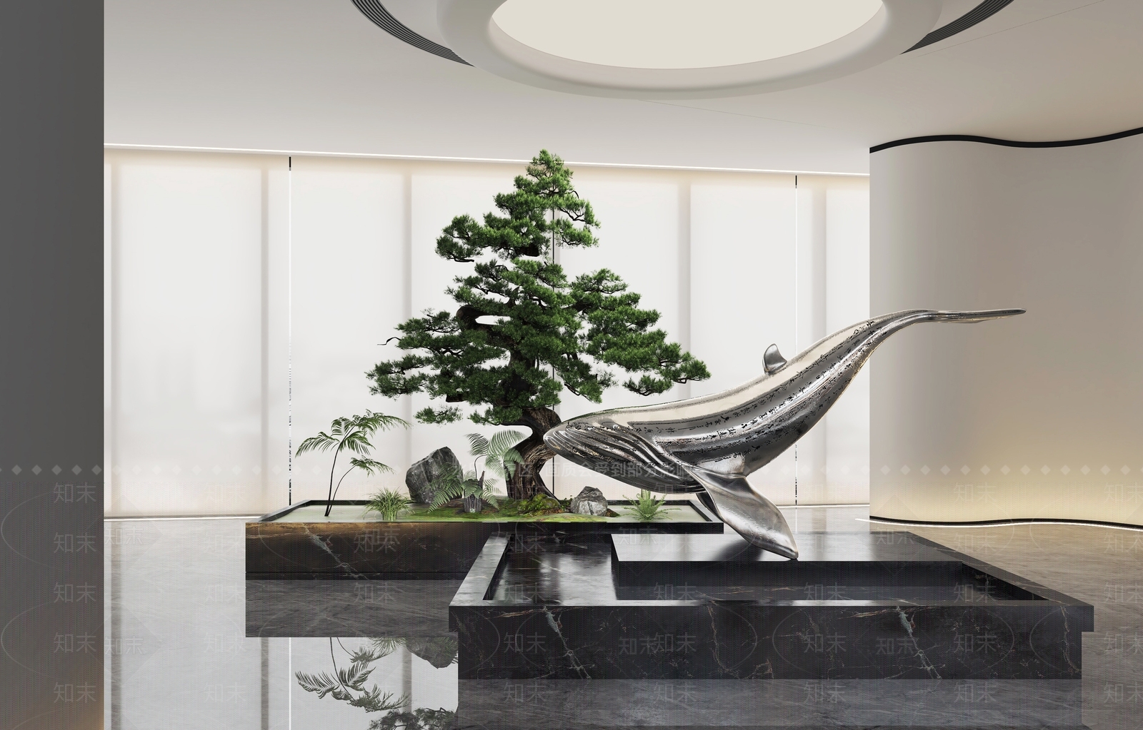 现代大厅鲸鱼雕塑装置3D模型下载【ID:1127806287】