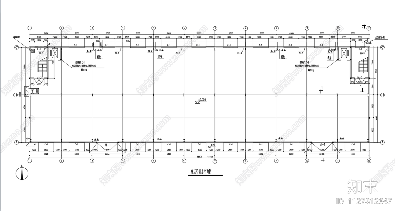 二层钢框架车间厂房建筑结构给排水cad施工图下载【ID:1127812647】