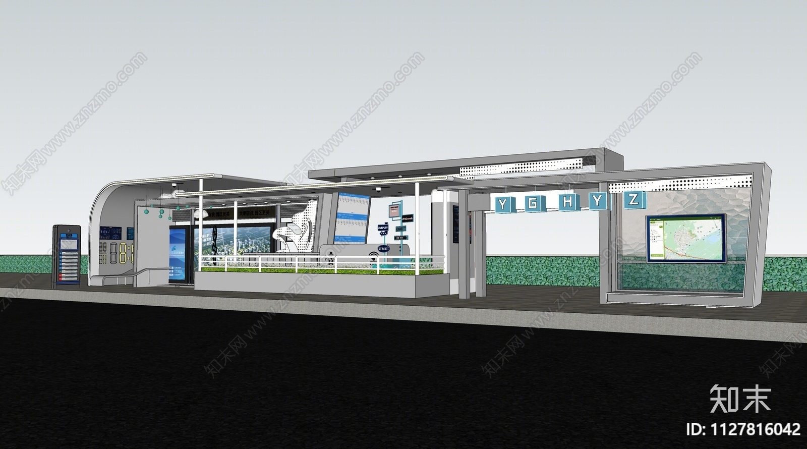 现代公交站构架SU模型下载【ID:1127816042】