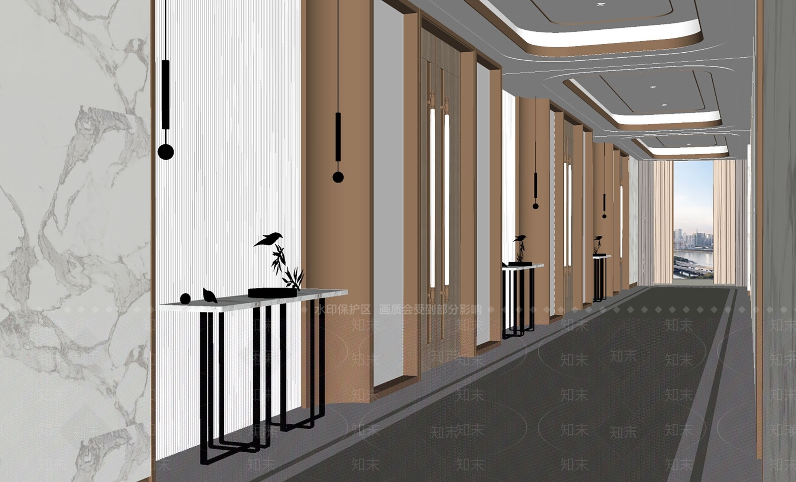 现代酒店客房走廊SU模型下载【ID:1127817971】