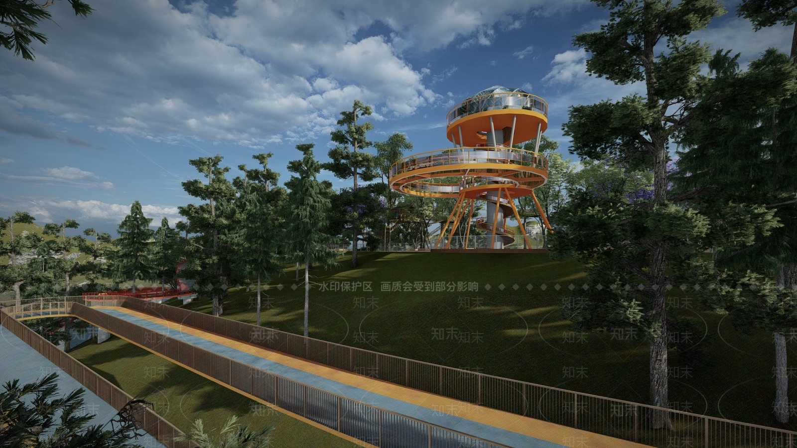 现代山地森林公园观景眺望台SU模型下载【ID:1127819545】