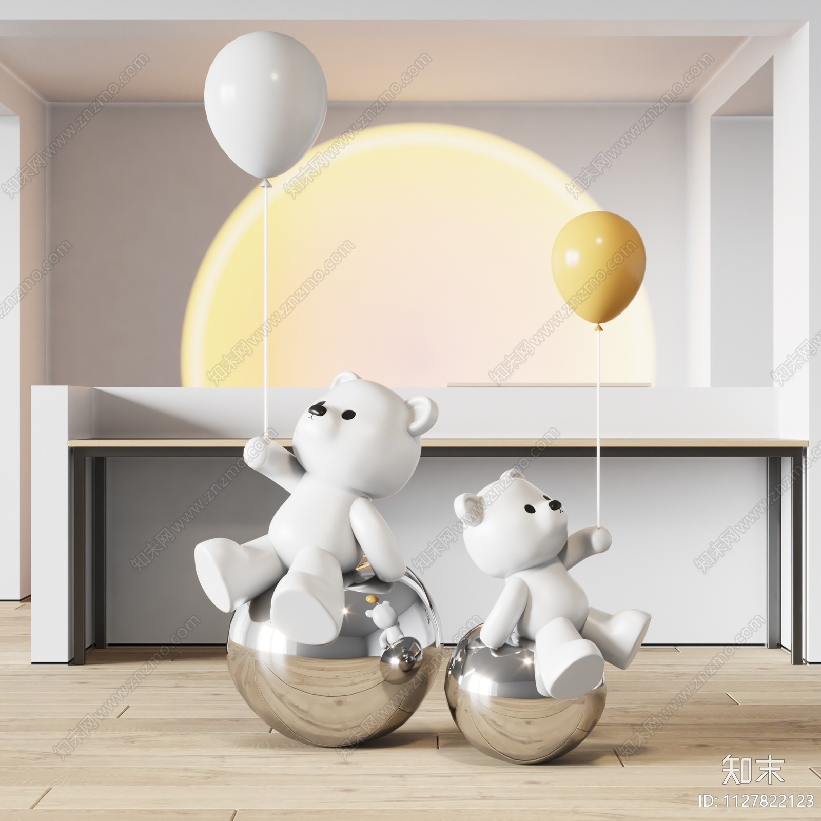 现代小熊雕塑3D模型下载【ID:1127822123】_知末3d模型网