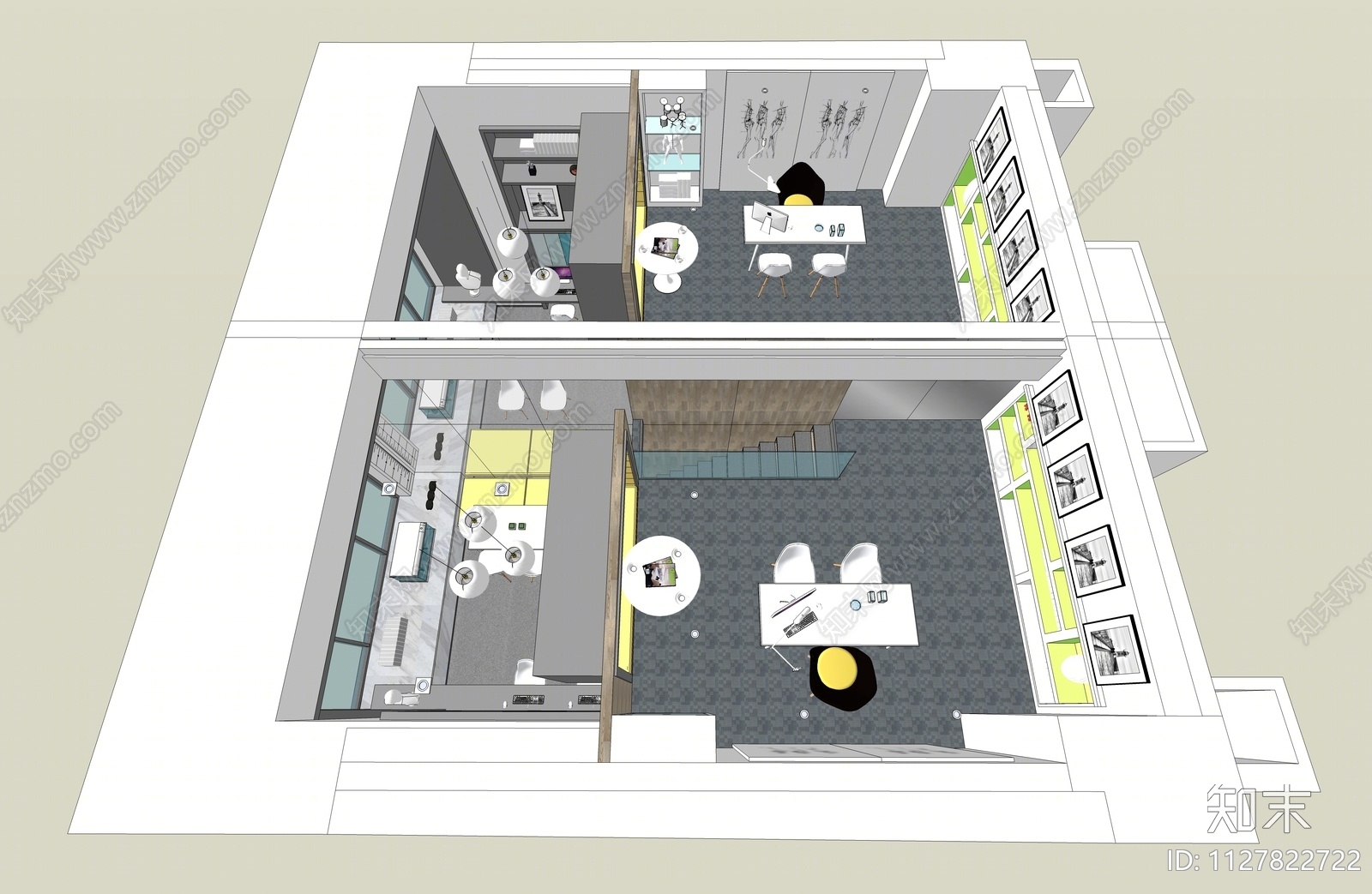 现代LOFT公共办公区SU模型下载【ID:1127822722】