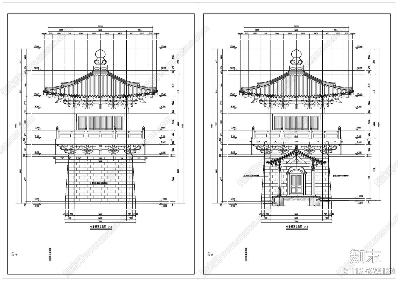 钟鼓楼cad施工图下载【ID:1127823128】