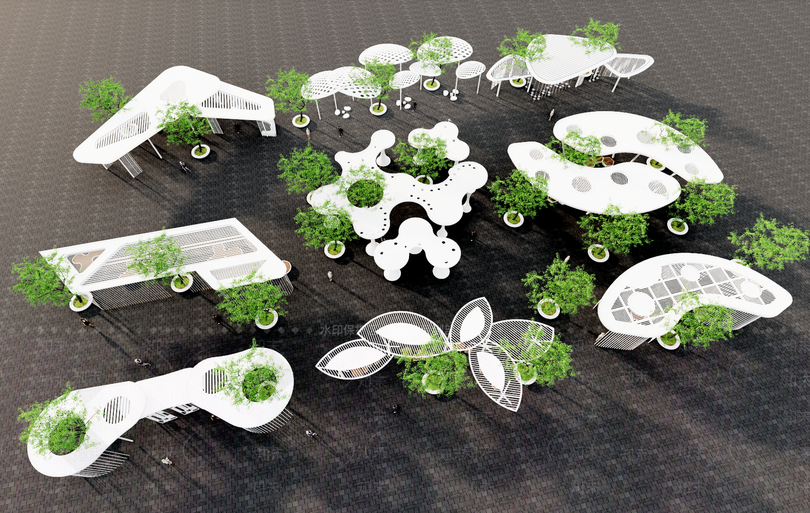 现代廊架花架SU模型下载【ID:1127823398】