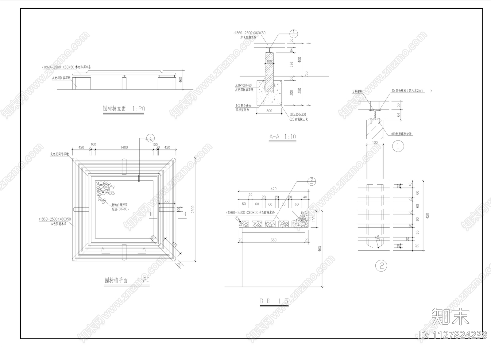 围树椅详图施工图下载【ID:1127824238】